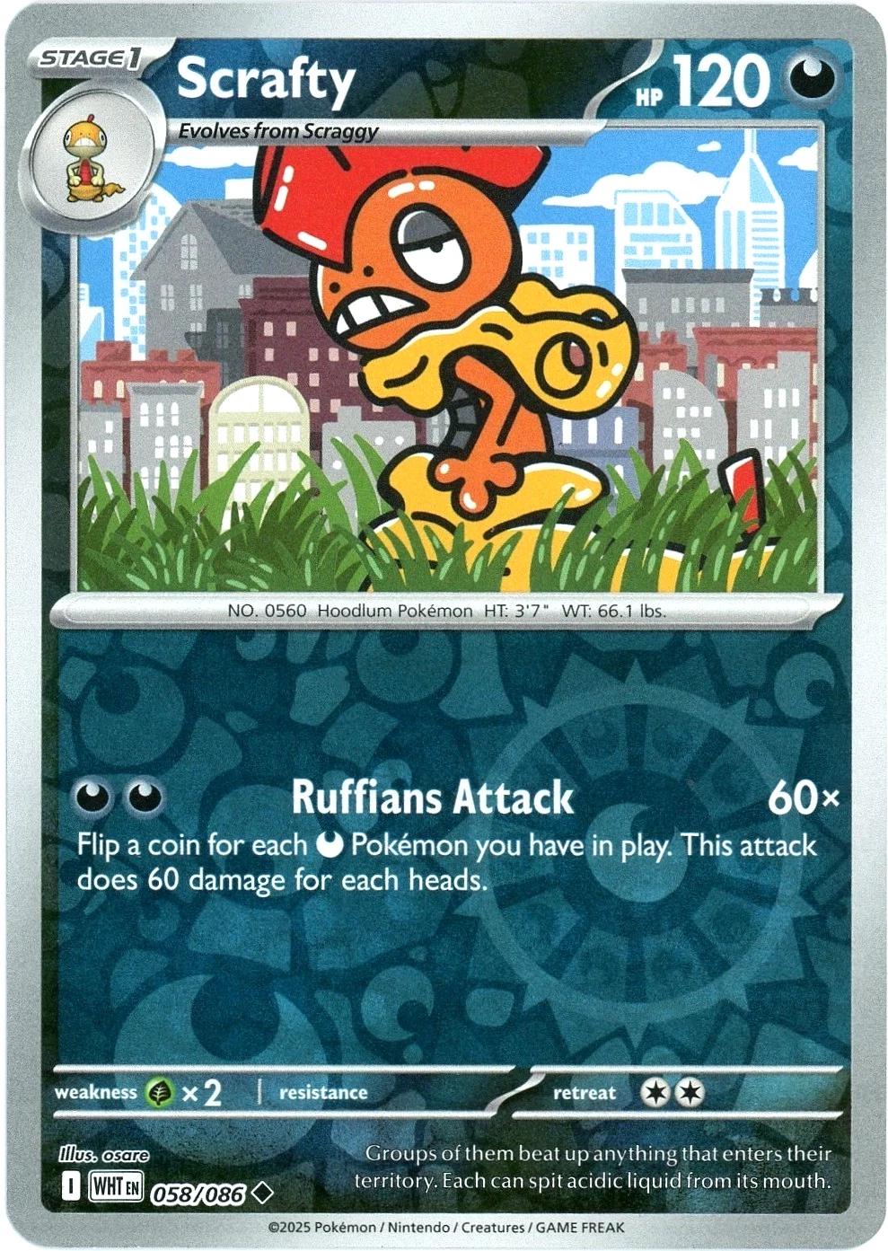 White Flare Scrafty [Reverse] Pokémon card